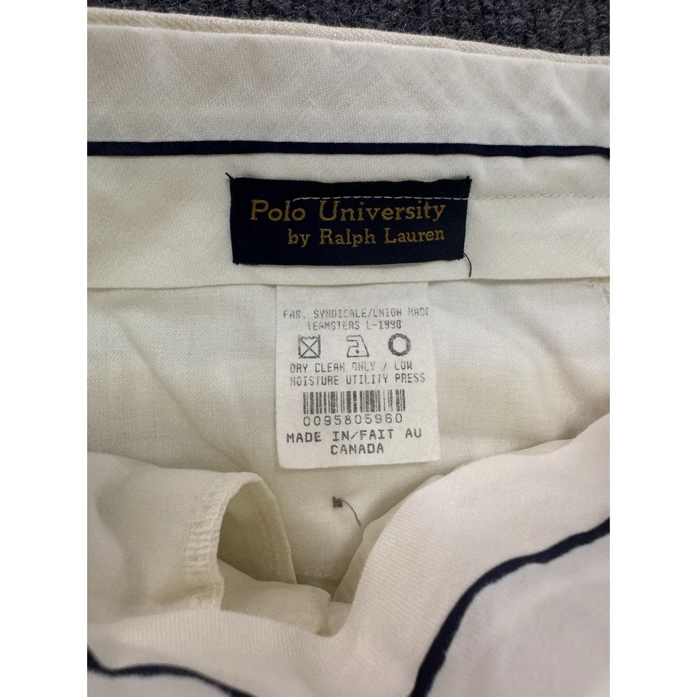 VTG Polo University Ralph Lauren Linen Trousers 42x30(37x29) Cream Herringbone